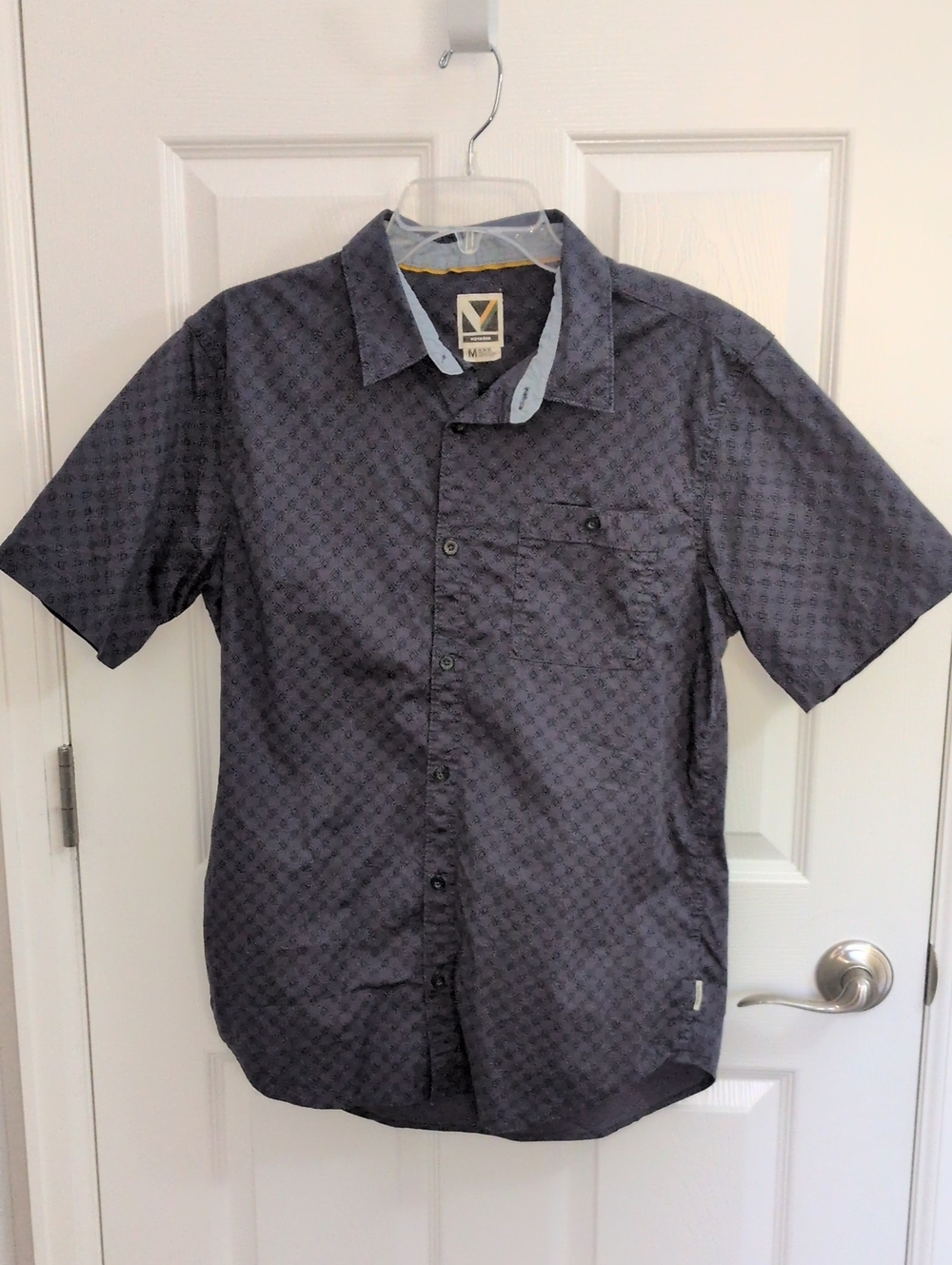 Voyager Short Sleeve Button Down Shirt - Dark Gray Blue Geometric - M